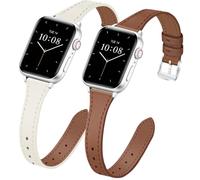JR.DM 2 Pack Slim Leather Bands for Women Compatible with Apple Watch 40mm 42mm(S10/11) 41mm 38mm, Soft Top Leather Watch Thin Straps Replacement for iWatch Series 11/10/9/8/7/6/5/4/3/2/1/SE
