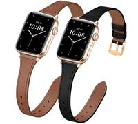 JR.DM 2 Pack Slim Leather Bands for Women Compatible with Apple Watch 40mm 42mm(S10/11) 41mm 38mm, Soft Top Leather Watch Thin Straps Replacement for iWatch Series 11/10/9/8/7/6/5/4/3/2/1/SE