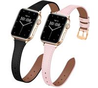 JR.DM 2 Pack Slim Leather Bands for Women Compatible with Apple Watch 40mm 42mm(S10/11) 41mm 38mm, Soft Top Leather Watch Thin Straps Replacement for iWatch Series 11/10/9/8/7/6/5/4/3/2/1/SE