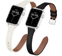 JR.DM 2 Pack Slim Leather Bands for Women Compatible with Apple Watch 40mm 42mm(S10/11) 41mm 38mm, Soft Top Leather Watch Thin Straps Replacement for iWatch Series 11/10/9/8/7/6/5/4/3/2/1/SE