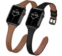 JR.DM 2 Pack Slim Leather Bands for Women Compatible with Apple Watch 42mm(S3/2/1) 44mm 45mm 46mm 49mm, Soft Top Leather Watch Thin Straps Replacement for iWatch Series 11/10/9/8/7/6/5/4/3/2/1/SE