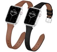 JR.DM 2 Pack Slim Leather Bands for Women Compatible with Apple Watch 42mm(S3/2/1) 44mm 45mm 46mm 49mm, Soft Top Leather Watch Thin Straps Replacement for iWatch Series 11/10/9/8/7/6/5/4/3/2/1/SE
