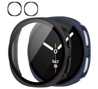 JR.DM 40mm 2 Pack Case for Samsung Galaxy Watch 9/8, Black/Midnight Blue | 2 Pack matte hard PC covers with HD screen protectors guard Galaxy Watch 9/8 40mm; Black/Midnight Blue keeps touch clear.