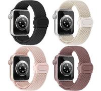 JR.DM 4Pcs Braided Stretchy Strap Adjustable Loop Compatible with Apple Watch 38mm 40mm 41mm 42mm 44mm 45mm 46mm 49mm Women Elastic Nylon Sport Bands for iWatch Series SE/10/9/8/7/6/5/4/3/2/1/Ultra