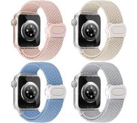 JR.DM 4Pcs Braided Stretchy Strap Adjustable Loop Compatible with Apple Watch 38mm 40mm 41mm 42mm 44mm 45mm 46mm 49mm Women Elastic Nylon Sport Bands for iWatch Series SE/10/9/8/7/6/5/4/3/2/1/Ultra