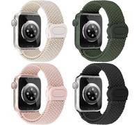 JR.DM 4Pcs Braided Stretchy Strap Adjustable Loop Compatible with Apple Watch 38mm 40mm 41mm 42mm 44mm 45mm 46mm 49mm Women Elastic Nylon Sport Bands for iWatch Series SE/10/9/8/7/6/5/4/3/2/1/Ultra