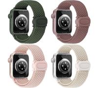 JR.DM 4Pcs Braided Stretchy Strap Adjustable Loop Compatible with Apple Watch 38mm 40mm 41mm 42mm 44mm 45mm 46mm 49mm Women Elastic Nylon Sport Bands for iWatch Series SE/10/9/8/7/6/5/4/3/2/1/Ultra