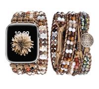 JR.DM Boho Bracelet Compatible with Apple Watch Strap 38 mm 40 mm 41 mm 42 mm 44 mm 45 mm 46 mm Brown Bracelets Natural Stone Handmade Braided Watch Strap for iWatch Series 10/9/8/7/6/5/4/3/2/1/SE