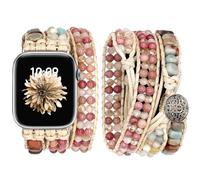 JR.DM Boho Bracelet Compatible with Apple Watch Strap 38 mm 40 mm 41 mm 42 mm 44 mm 45 mm 46 mm Pink Bracelets Natural Stone Handmade Braided Watch Strap for iWatch Series 10/9/8/7/6/5/4/3/2/1/SE