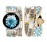 JR.DM Boho Handmade Braided Beaded Bracelet 20mm Compatible with Samsung Galaxy Watch 7/6/5/4/Active 2/4 Classic/6 Classic/5 Pro/FE 40mm 42mm 43mm 44mm 45mm 46mm 47mm, Stone, Pearl