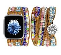 JR.DM Boho Pearl Band Compatible with Apple Watch 42mm (S3/2/1)/44/45/46/49mm Natural Flower Stone Bracelet Adjustable Handmade Braided Bracelet for iWatch Series 11/10/9/8