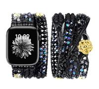 JR.DM Boho Pearl Bracelet Compatible with Apple Watch 38mm 40mm 41mm 42mm (S10) Black Volcanic Stone Bracelets Adjustable Handmade Braided Bracelet for iWatch