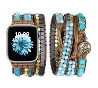 JR.DM Boho Pearl Bracelet Compatible with Apple Watch 38mm 40mm 41mm 42mm (S10) Turquoise Stone Adjustable Handmade Braided Bracelet for iWatch Series 10/9/8/7/6/5/4