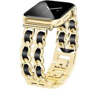 JR.DM Metal Band Gold Compatible with Apple Watch Strap 38 mm 40 mm 41 mm 42 mm 44 mm 45 mm 46 mm, Double Chains Elegant Women's Leather Strap Replacement for iWatch Series
