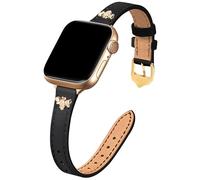 JR.DM Slim Leather Straps Women Compatible with Apple Watch 38mm 40mm 41mm 42mm 44mm 45mm 46mm 49mm Top Genuine Leather Watch Strap with Charms for iWatch Series 10/9/8/7/6/5/4/3/2/1/SE/Ultra1 2