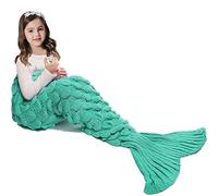 Jr.Hagrid Mermaid Tail Blanket for Girls, Mermaid Sleeping Bag for Kids, Handmade Knitted Mermaid Tail Blanket, Birthday Gift for Girl 3-8years(Green)
