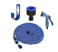 JR QualityProduct 50ft Expandable Garden Hose, 7-Function Spray Nozzle, Wall Mount Holder, Blue
