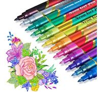 JR.WHITE Glitter Metallic Paint Pens: Sparkle Water-Based Marker Pen for Greeting Cards, Mugs, Wood, Art Drawing, Rock Painting, Posters, Albums, Scrapbooking (12-Count)
