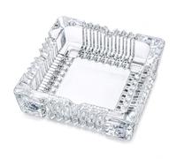 JR2567 Glass Ashtray 12cm Square Heavy Duty Crystal Style Cigarette Ash Tray with 4 Cigarette Holders Thick Clear Glass Decorative Tabletop Smoking Accessory for Home Bar Office Patio