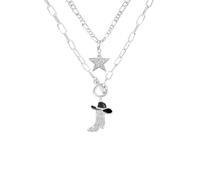 JRAIYBZ 2 Pcs Sparkly Star Western Cowgirl Boot Pendant Necklace Set for Women,OT Buckle Cowboy Rhinestones Enamel Hat Boot Star Necklace,Vintage Boho Hat Choker Necklace,Western Jewelry for Women