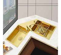Jrameoy Corner Kitchen Sink a Variety Of Installation Methods Irregular Household Vegetable Washing Double Tank Sink Suitable for Kitchen Bar Pantry
