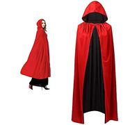 Jrancc Halloween Cape Red Black Knitted Fabric Hooded Cloak Unisex 140cm Full Length for Adult Children Cosplay Party Costume