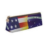 JRBWTDBW American and Brazilian Flags Leather Pencil Case Slim Design Pen Bag with Metallic Zipper Pocket Size for Or Student Office College Middle School Pen Pouch