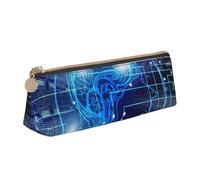 JRBWTDBW Artificial Intelligence Brain Leather Pencil Case Slim Design Pen Bag with Metallic Zipper Pocket Size for Or Student Office College Middle School Pen Pouch