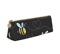 JRBWTDBW Bumble Bees Leather Pencil Case Slim Design Pen Bag with Metallic Zipper Pocket Size for Or Student Office College Middle School Pen Pouch
