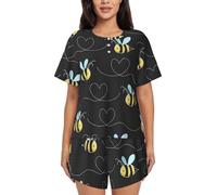 JRBWTDBW Bumble Bees Women'S Round Neck Short Sleeve Pajama Set - Comfortable And Stylish Sleepwear Ensemble Black