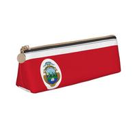 JRBWTDBW Costa Rica Flag Leather Pencil Case Slim Design Pen Bag with Metallic Zipper Pocket Size for Or Student Office College Middle School Pen Pouch