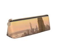 JRBWTDBW Empire State Building Leather Pencil Case Slim Design Pen Bag with Metallic Zipper Pocket Size for Or Student Office College Middle School Pen Pouch