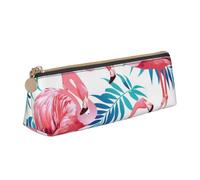 JRBWTDBW Flamingo Bird Green Plant Leaf Leather Pencil Case Slim Design Pen Bag with Metallic Zipper Pocket Size for Or Student Office College Middle School Pen Pouch