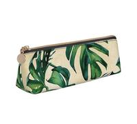 JRBWTDBW Green Banana Leaves Leather Pencil Case Slim Design Pen Bag with Metallic Zipper Pocket Size for Or Student Office College Middle School Pen Pouch