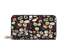 JRBWTDBW Japanese Sushi Black Long Faux Leather Clutch Chic Stylish Women's Wallets for Modern Women Large Capacity Card Holder and Organizer Pockets Durable Purse Handbag for Everyday Travel