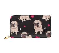 JRBWTDBW Leather Women's Cute Pug Printed Wallets Large Capacity Card Holder Ladies Purse with Multiple Card Slots Long Ladies Purse with Zipper Compartment 19cm*10.5cm Ladies Purses Soft Leather