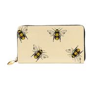 JRBWTDBW Leather Women's Honey Bee Printed Wallets Large Capacity Card Holder Ladies Purse with Multiple Card Slots Long Ladies Purse with Zipper Compartment 19cm*10.5cm Ladies Purses Soft Leather