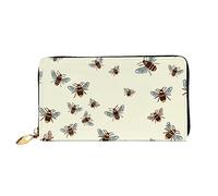 JRBWTDBW Leather Women's Honey Bee Printed Wallets Large Capacity Card Holder Ladies Purse with Multiple Card Slots Long Ladies Purse with Zipper Compartment 19cm*10.5cm Ladies Purses Soft Leather