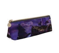 JRBWTDBW Moonlight Lighthouse Leather Pencil Case Slim Design Pen Bag with Metallic Zipper Pocket Size for Or Student Office College Middle School Pen Pouch