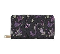 JRBWTDBW Purple Black Goth Spooky Long Faux Leather Clutch Chic Stylish Women's Wallets for Modern Women Large Capacity Card Holder and Organizer Pockets Durable Purse Handbag for Everyday Travel