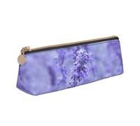 JRBWTDBW Purple Lavender Colored Flowers Leather Pencil Case Slim Design Pen Bag with Metallic Zipper Pocket Size for Or Student Office College Middle School Pen Pouch