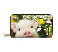 JRBWTDBW Rape Flower Pig Long Faux Leather Clutch Chic Stylish Women's Wallets for Modern Women Large Capacity Card Holder and Organizer Pockets Durable Purse Handbag for Everyday Travel