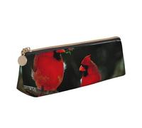 JRBWTDBW Red Birds Fauna Wild Leather Pencil Case Slim Design Pen Bag with Metallic Zipper Pocket Size for Or Student Office College Middle School Pen Pouch