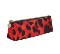 JRBWTDBW Red Leopard Pattern Leather Pencil Case Slim Design Pen Bag with Metallic Zipper Pocket Size for Or Student Office College Middle School Pen Pouch