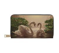 JRBWTDBW Swan Green Leaves Long Faux Leather Clutch Chic Stylish Women's Wallets for Modern Women Large Capacity Card Holder and Organizer Pockets Durable Purse Handbag for Everyday Travel