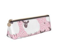 JRBWTDBW White Sheep On Pink Background Leather Pencil Case Slim Design Pen Bag with Metallic Zipper Pocket Size for Or Student Office College Middle School Pen Pouch