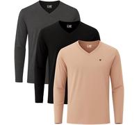 JRC Just Royal Clothing Pack of 3 Mens Long Sleeve V-Neck T-Shirts, Casual Vee Neck Tops (as8, Alpha, m, Regular, Regular, Black, Charcoal, Rugby Tan)