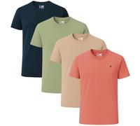 JRC Just Royal Clothing Pack of 4 Mens Short Sleeve Crewneck T-Shirts, Casual Round Neck Tops (Sage, Mid Night, Peach Amber, Rgby Tan, L)