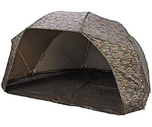 JRC Rova Carp Coarse Fishing 60" Waterproof Umbrella Brolly Shelter, Green/Brown Camo Colour with Storm Sides Poles and Groundsheet. Easy set-up and fits most Bedchairs.