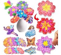 JRD&BS WINL DIY Poke in Art Kit for Kids, Flower Bouquet Creative Decor Mess Free Art Set for Kids Age 3+,Fun Activity Gifts for Boy and Girls 4-8 Year Old DIY Fabric Craft (Flower)